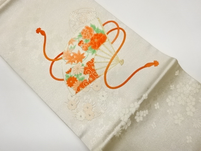 JAPANESE NAGOYA OBI / EMBROIDERY / FLOWER ROUNDEL